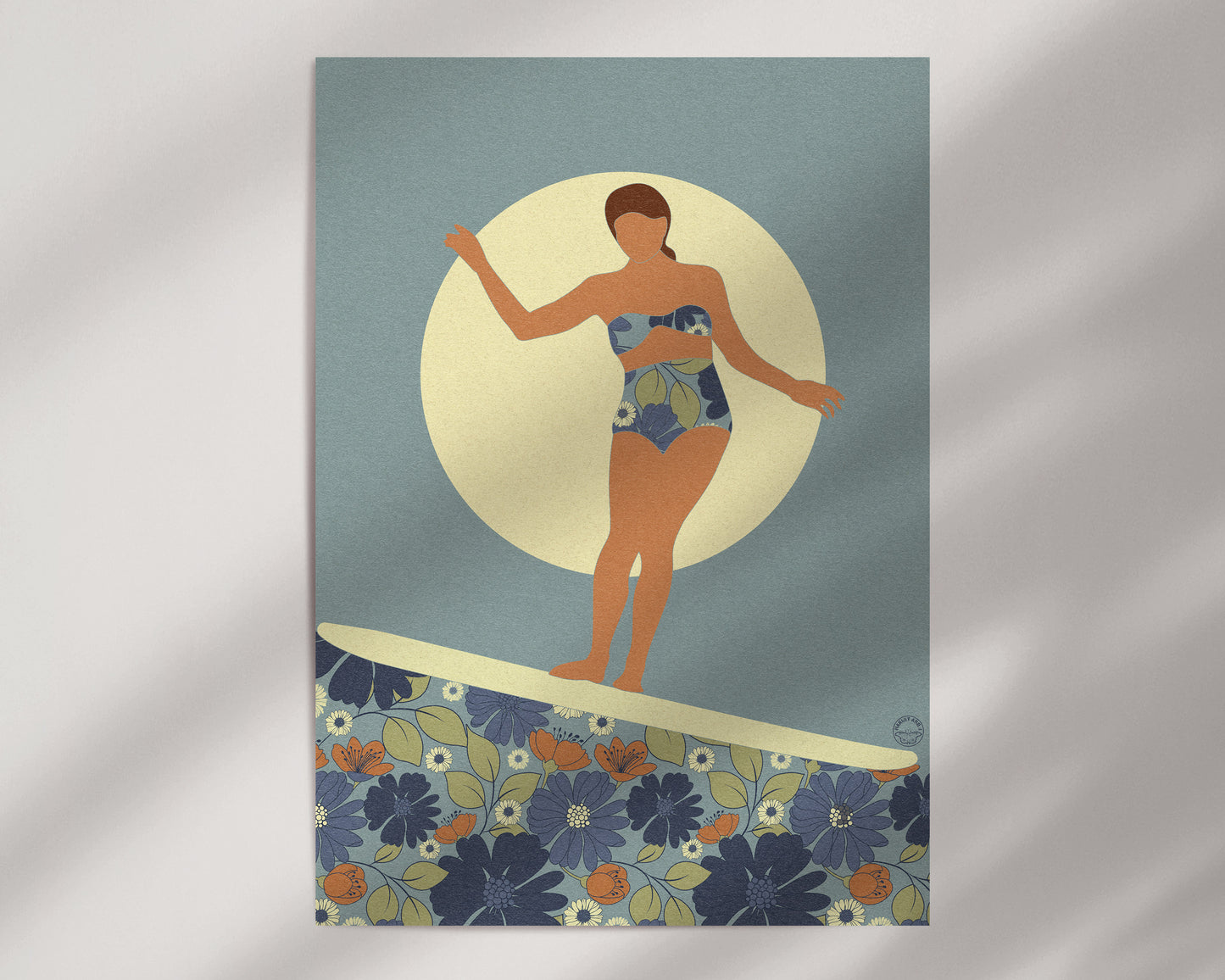 Floral Surfer Moody Blue Art Print