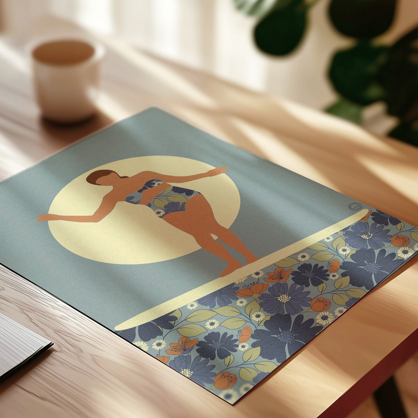Floral Surfer Moody Blue Art Print