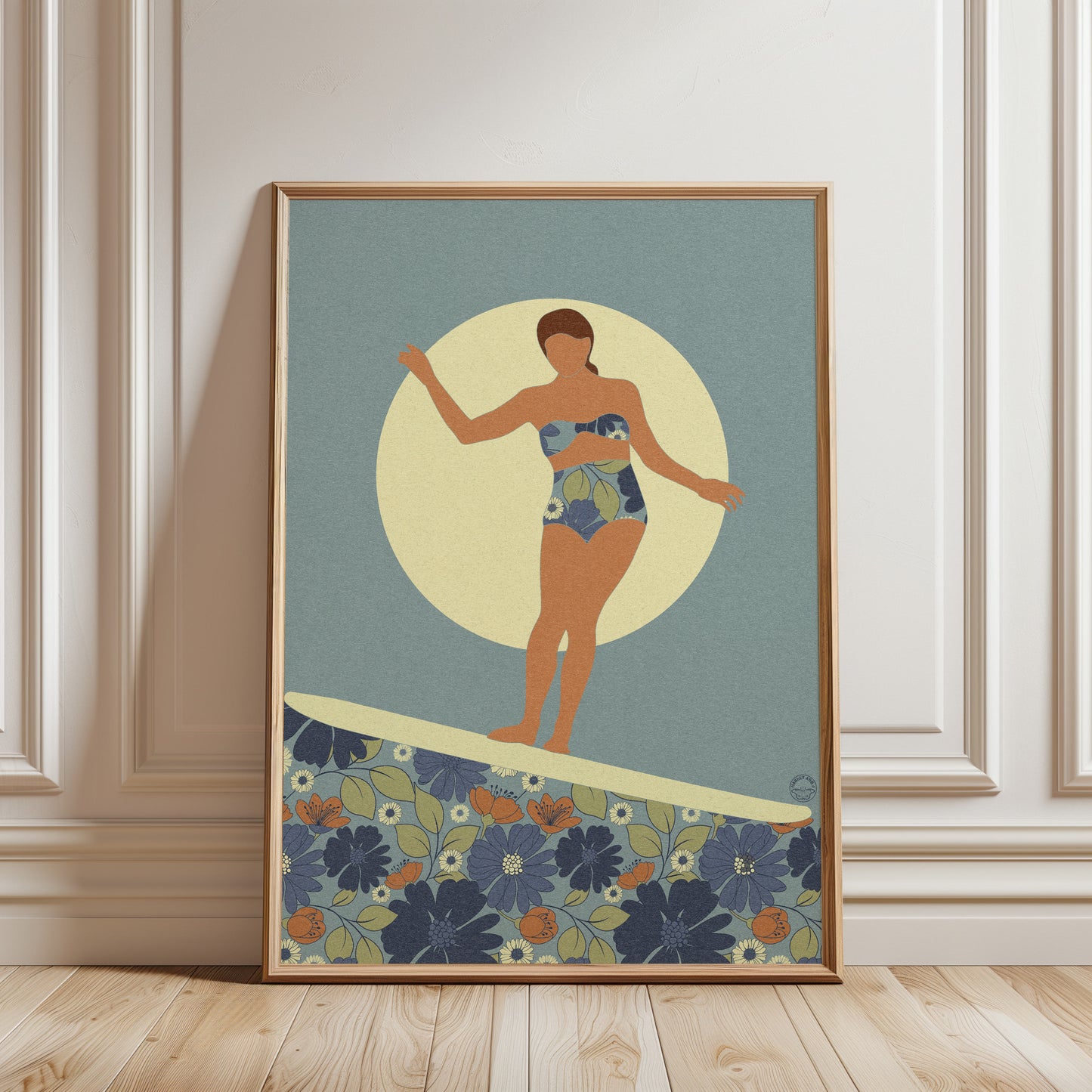 Floral Surfer Moody Blue Art Print