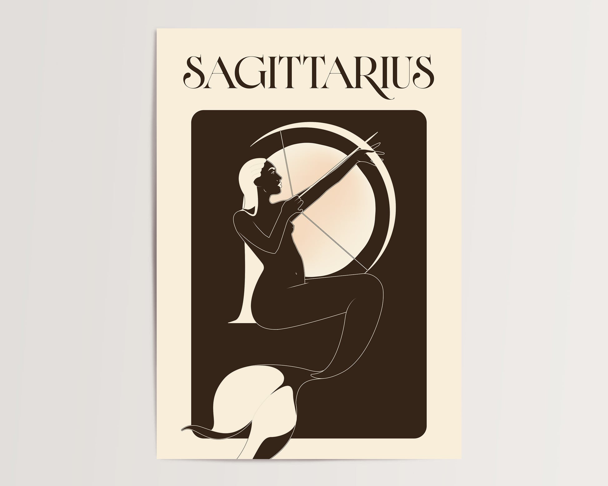 Sagittarius zodiac sign illustration on a beige background