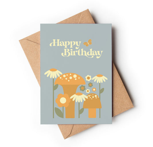 Happy Birthday Mushroom Baby blue