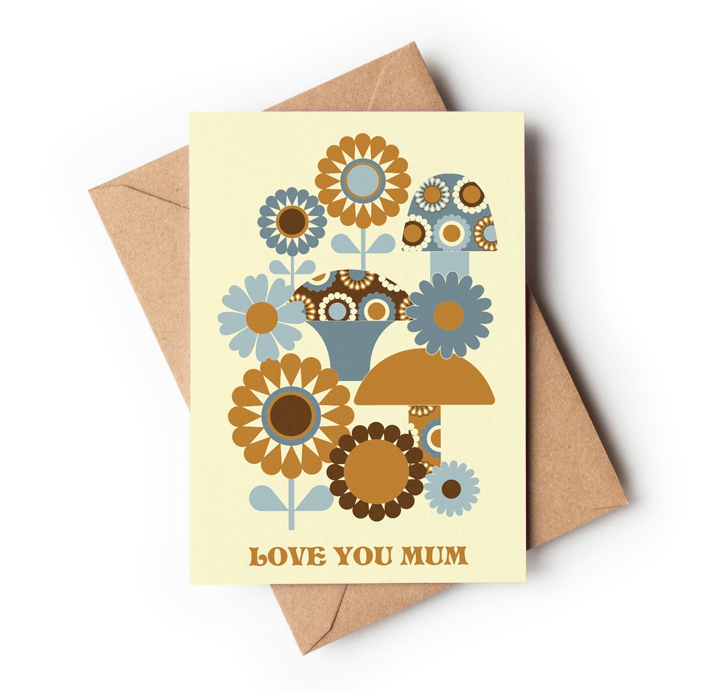 Love You Mum Retro Blue Mushroom