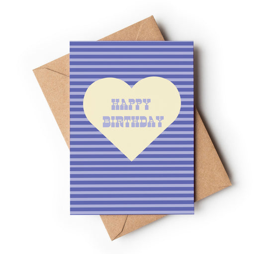 Happy Birthday Blue Stripe Greeting Card