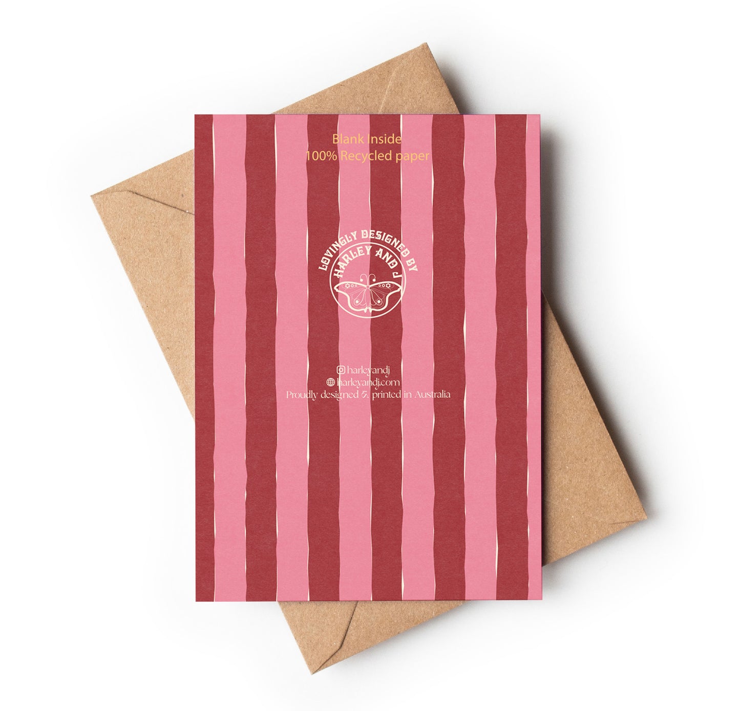 Striped card with a brown envelope on a white background
