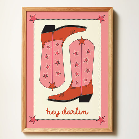 Hey Darlin’ Art Print – Retro Cowgirl Wall Art