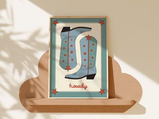 Howdy Art Print – Retro Western Cowboy Wall Art