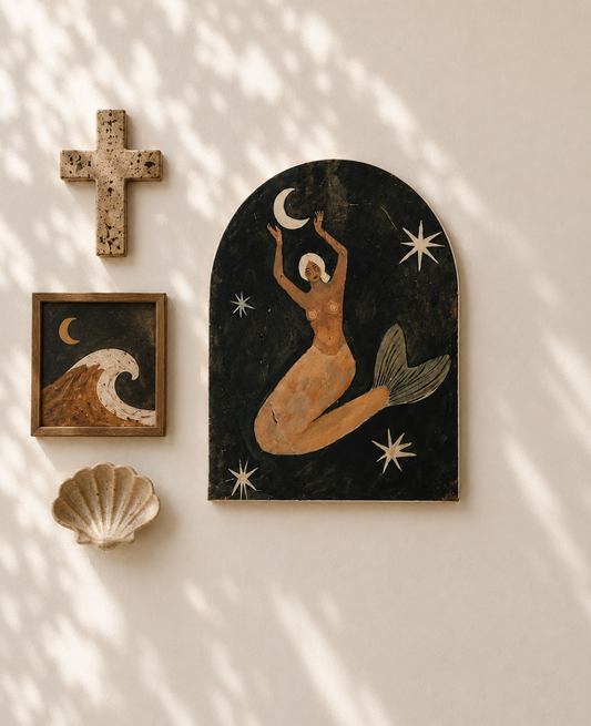 Mermaid moon crescent Art Tile Small