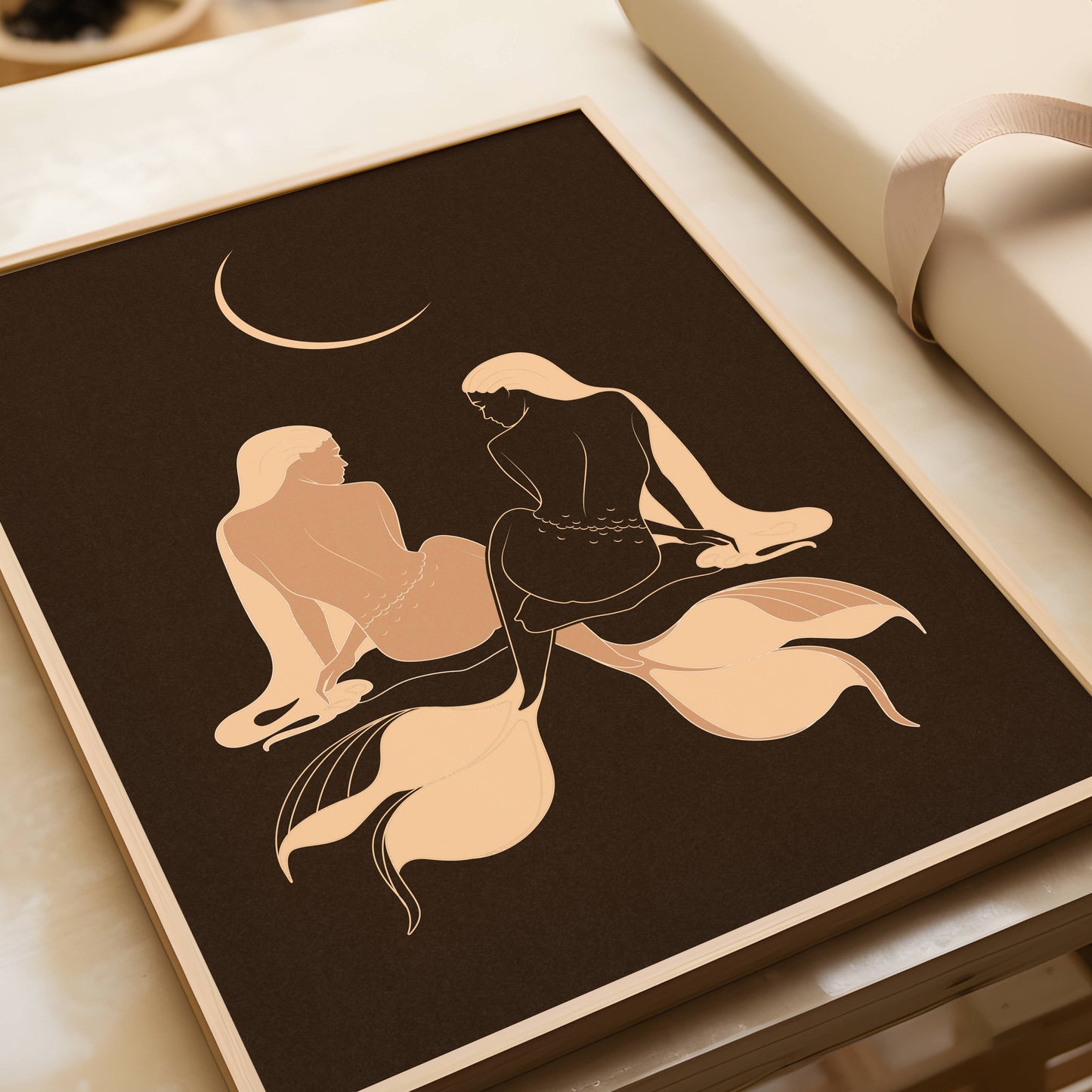 Twin Mermaid Moon Art Print