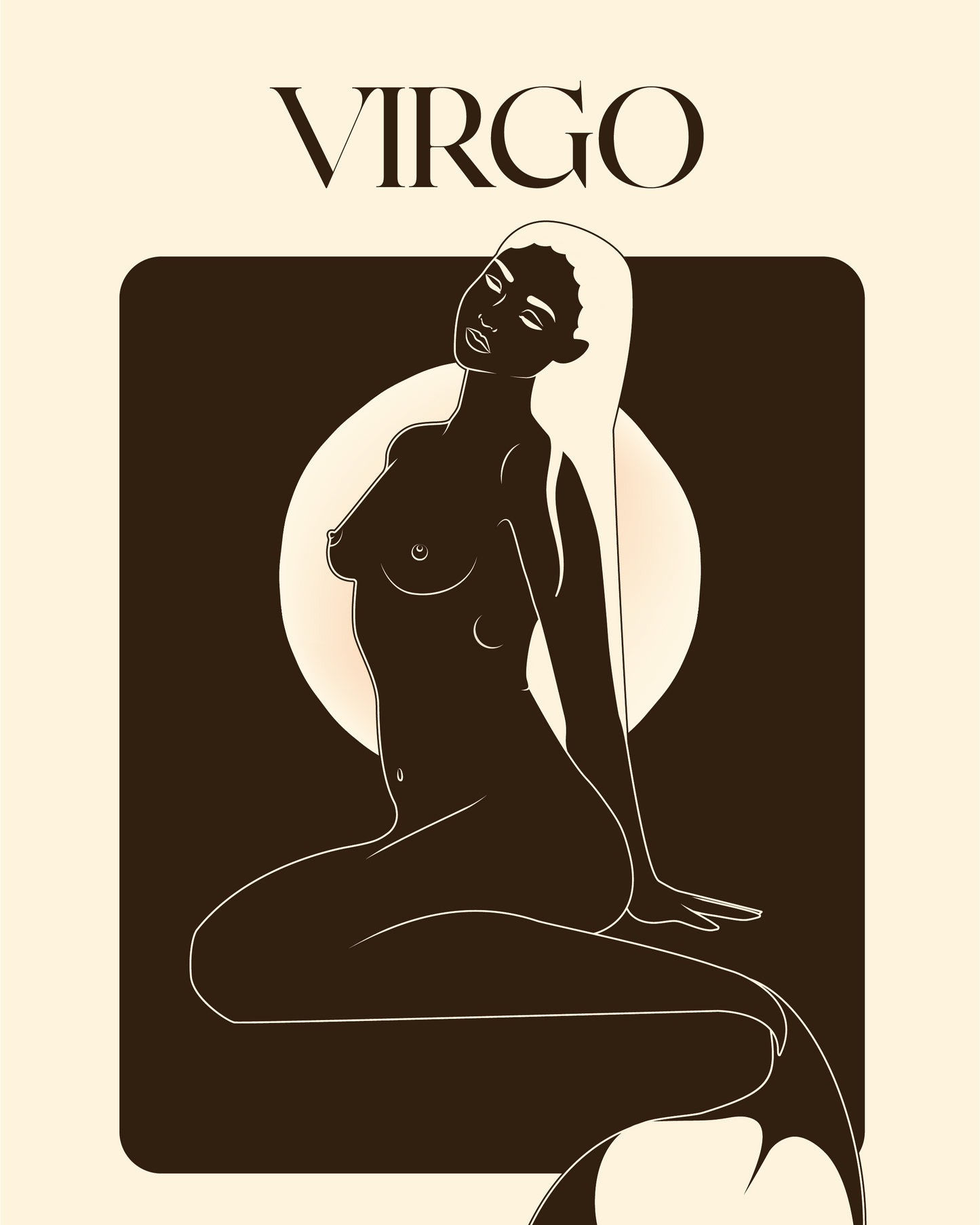 Silhouette of a woman with 'Virgo' text on a beige background