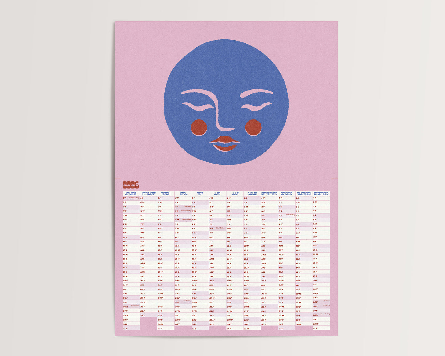 2026 Moon  Face A3 Planner Calendar