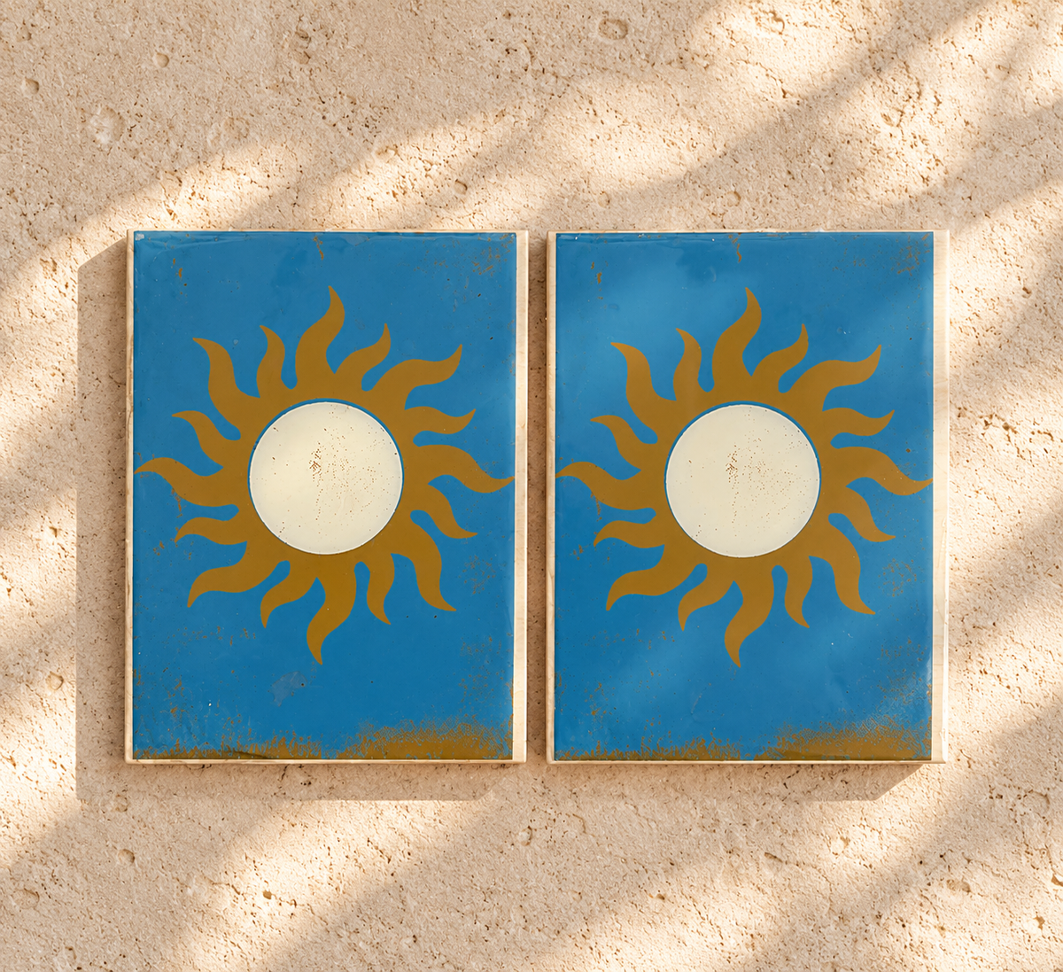 Wooden Blue Sun Art Tile