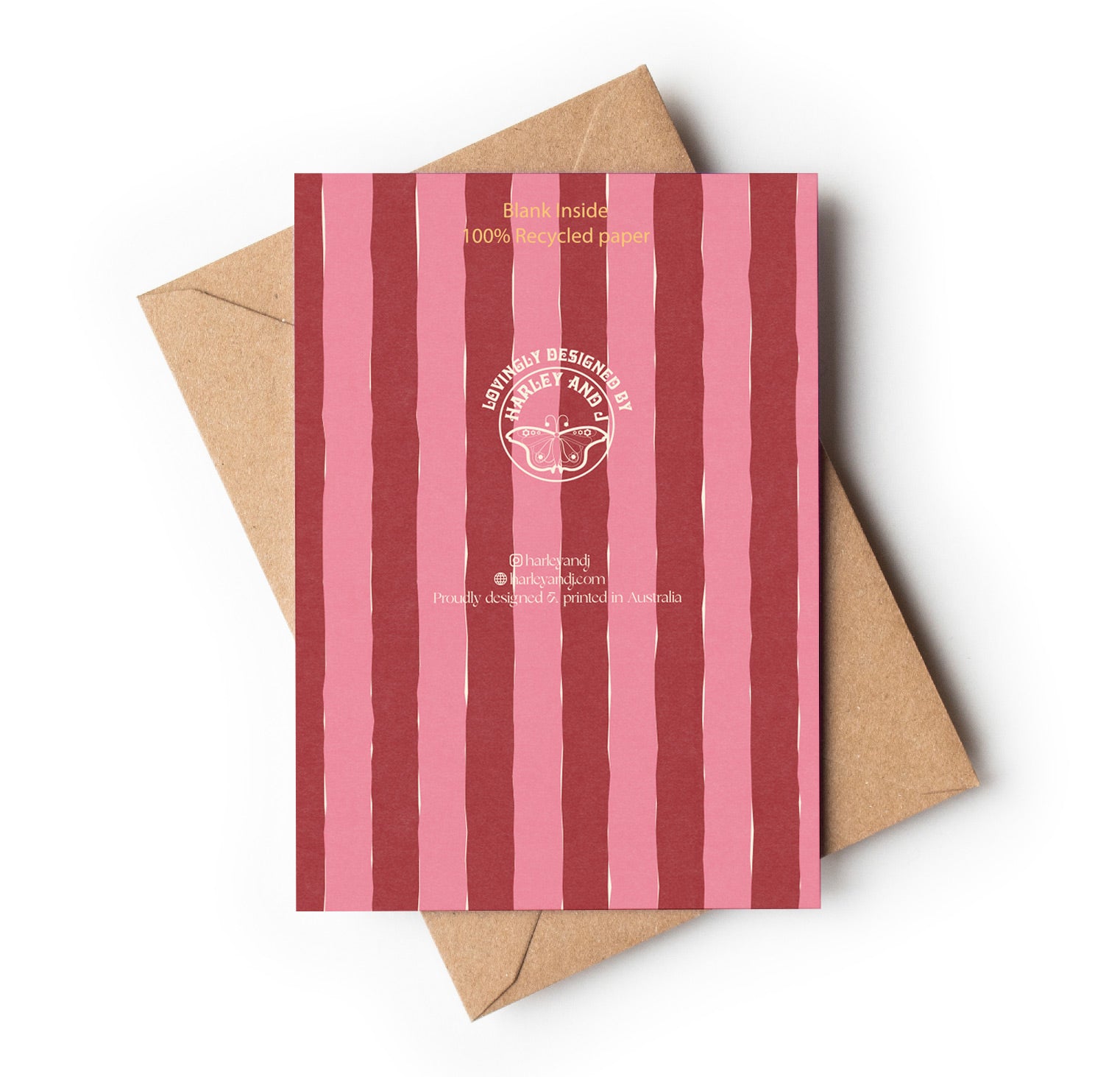 Striped card with a brown envelope on a white background