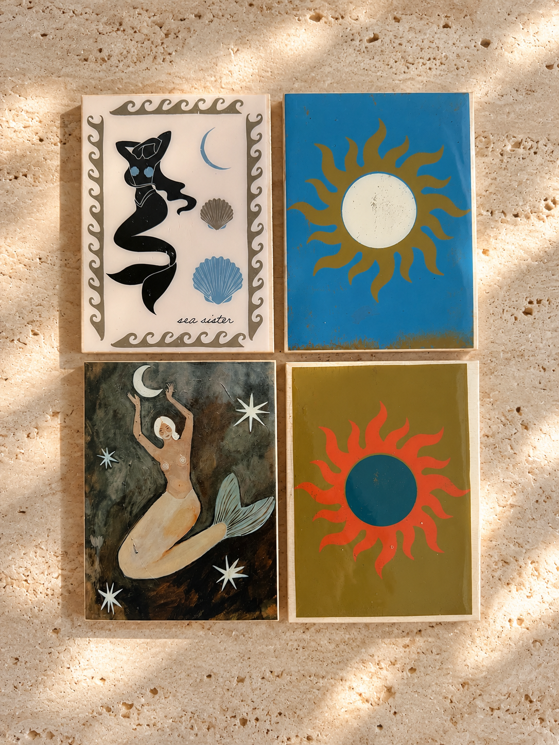 Wooden Blue Sun Art Tile