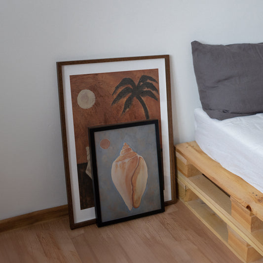 Dusky Blue Shell Pink Moon Fine Art Print