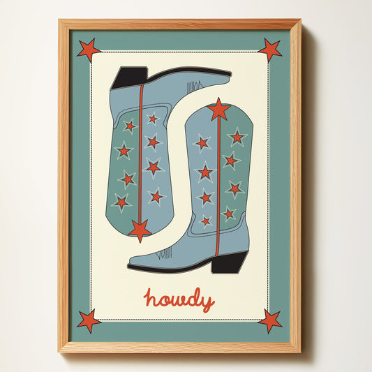 Howdy Art Print – Retro Western Cowboy Wall Art