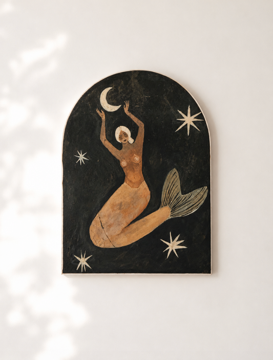 Mermaid moon crescent Art Tile Small