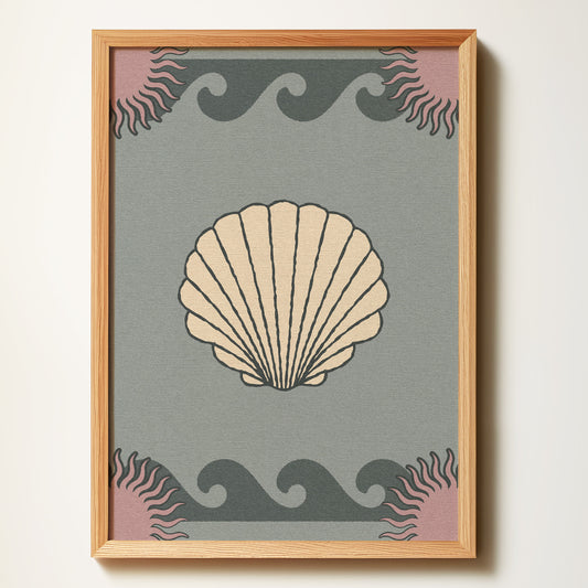 Shell Sun Wave Dusky Blue Art Print