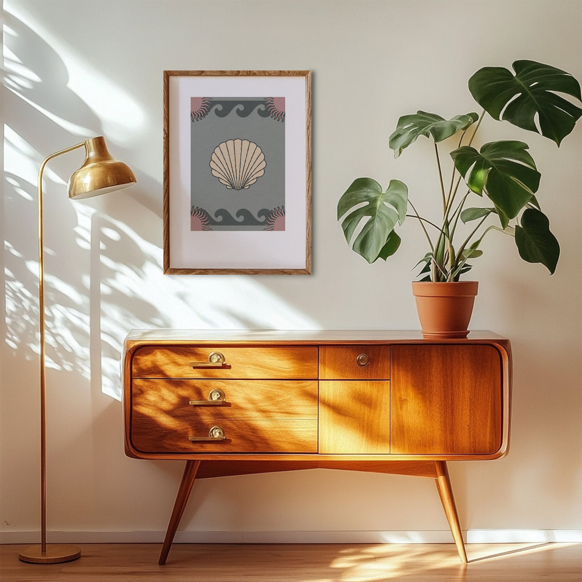 Shell Sun Wave Dusky Blue Art Print