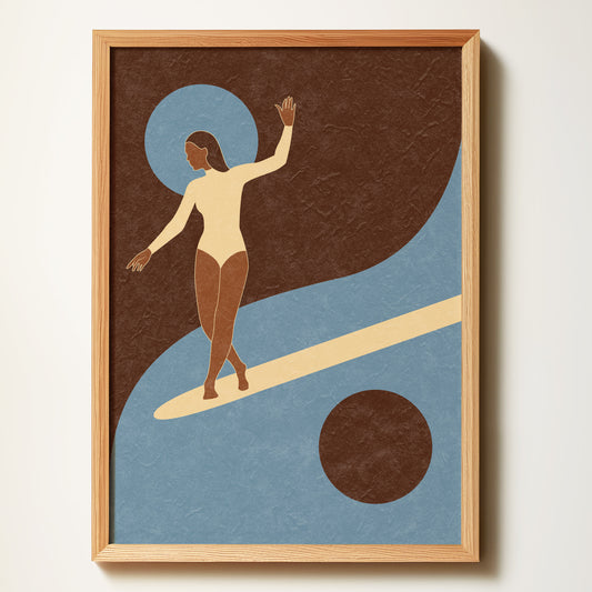 Yin Yang Surf Glider Art print Chocolate Blue